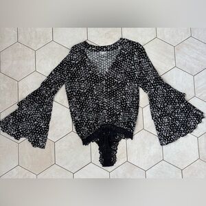 Free People Black and White Floral Bodysuit